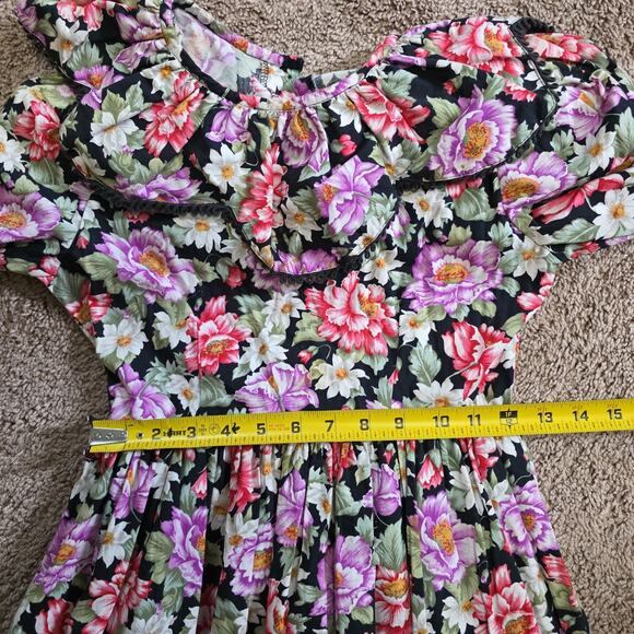 Vtg Floral Peasant Midi Dress Sz Small Collar Cottage Prairie Puff Sleeve Ruffle - Picture 10 of 12